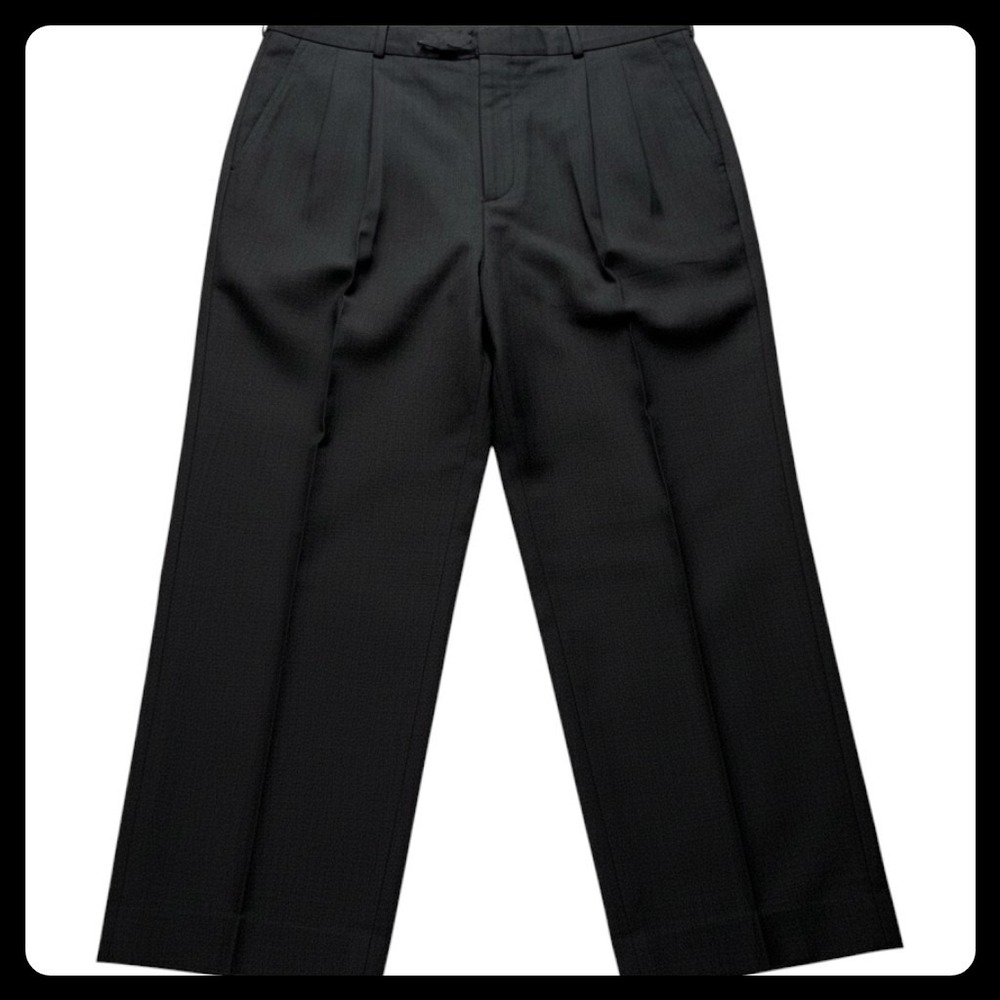 Lands' End Dress Pants Mens 34 Charcoal Gray Pleated 100% Wool Trousers